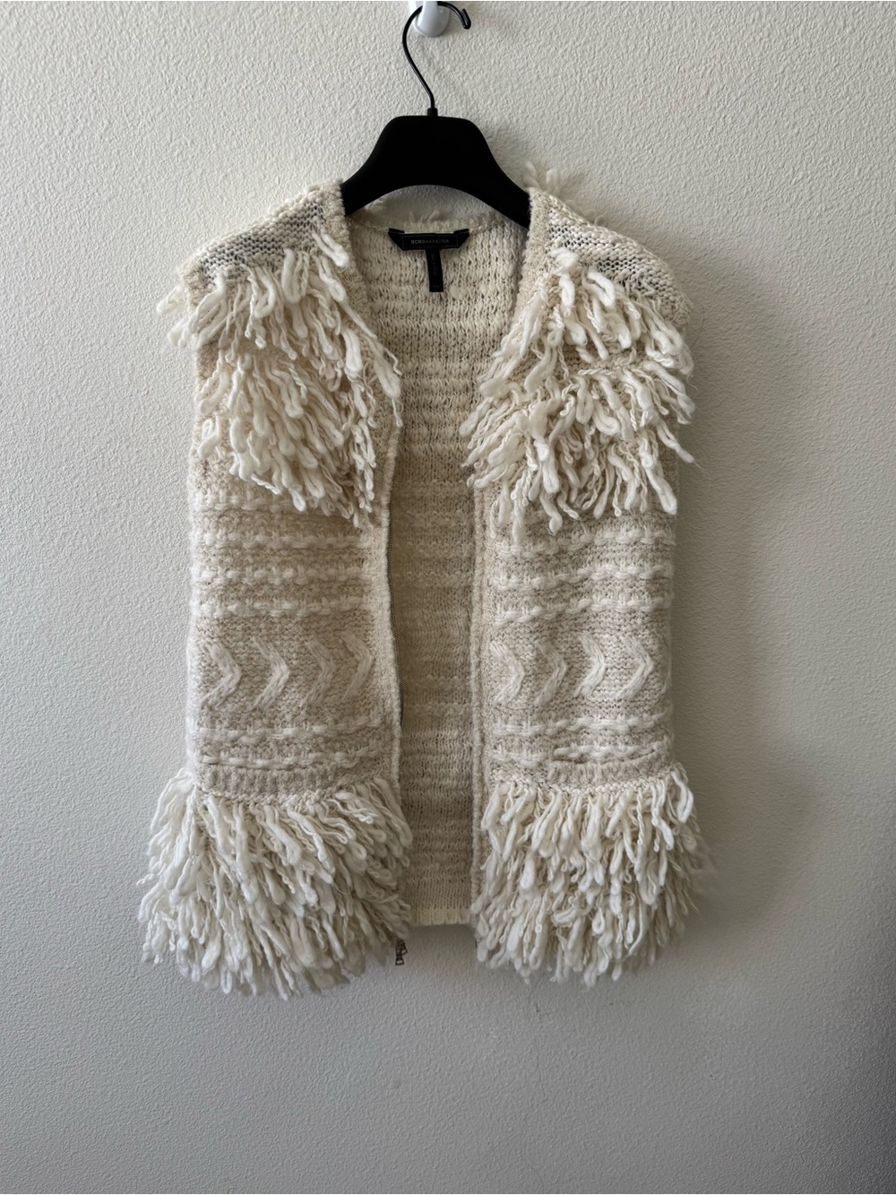 BCBGMaxAzria Cream BOHO Fringe Knit  Cardigan
